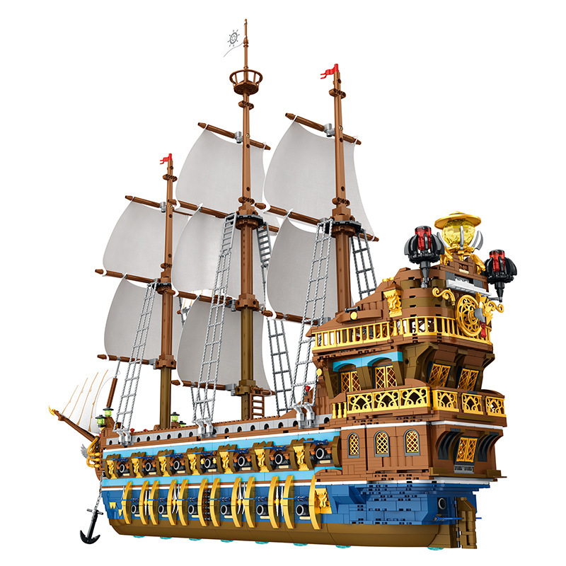 Pirate Ship Building Sets-Gorgeous Royal Fleet Ship with Tiered Design-Attractive Pirate Toys Building Blocks Pirate Ship Display-Gifts for Teens Adults-HDC05