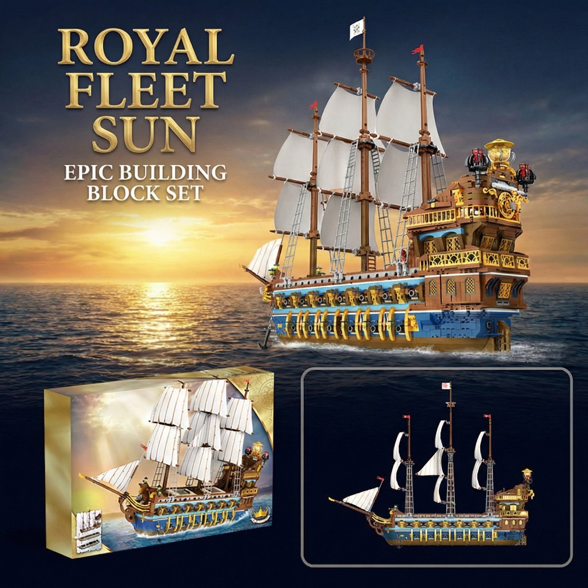 Pirate Ship Building Sets-Gorgeous Royal Fleet Ship with Tiered Design-Attractive Pirate Toys Building Blocks Pirate Ship Display-Gifts for Teens Adults-HDC05