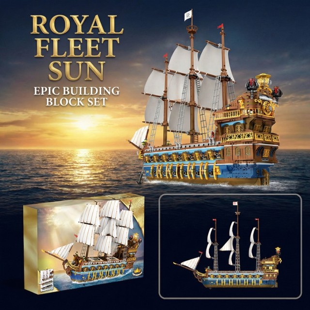 Pirate Ship Building Sets-Gorgeous Royal Fleet Ship with Tiered Design-Attractive Pirate Toys Building Blocks Pirate Ship Display-Gifts for Teens Adults-HDC05