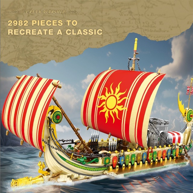 Pirate Ship Building Set-Military Greek Warship-Classic Ancient Greek Battleship-Collection Display Pirate Ship Toy Set-Gifts Toy for Boys 14+, Home Office Décor-HDC06