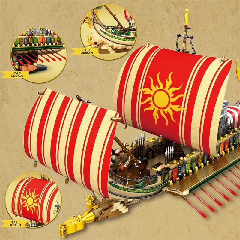 Pirate Ship Building Set-Military Greek Warship-Classic Ancient Greek Battleship-Collection Display Pirate Ship Toy Set-Gifts Toy for Boys 14+, Home Office Décor-HDC06