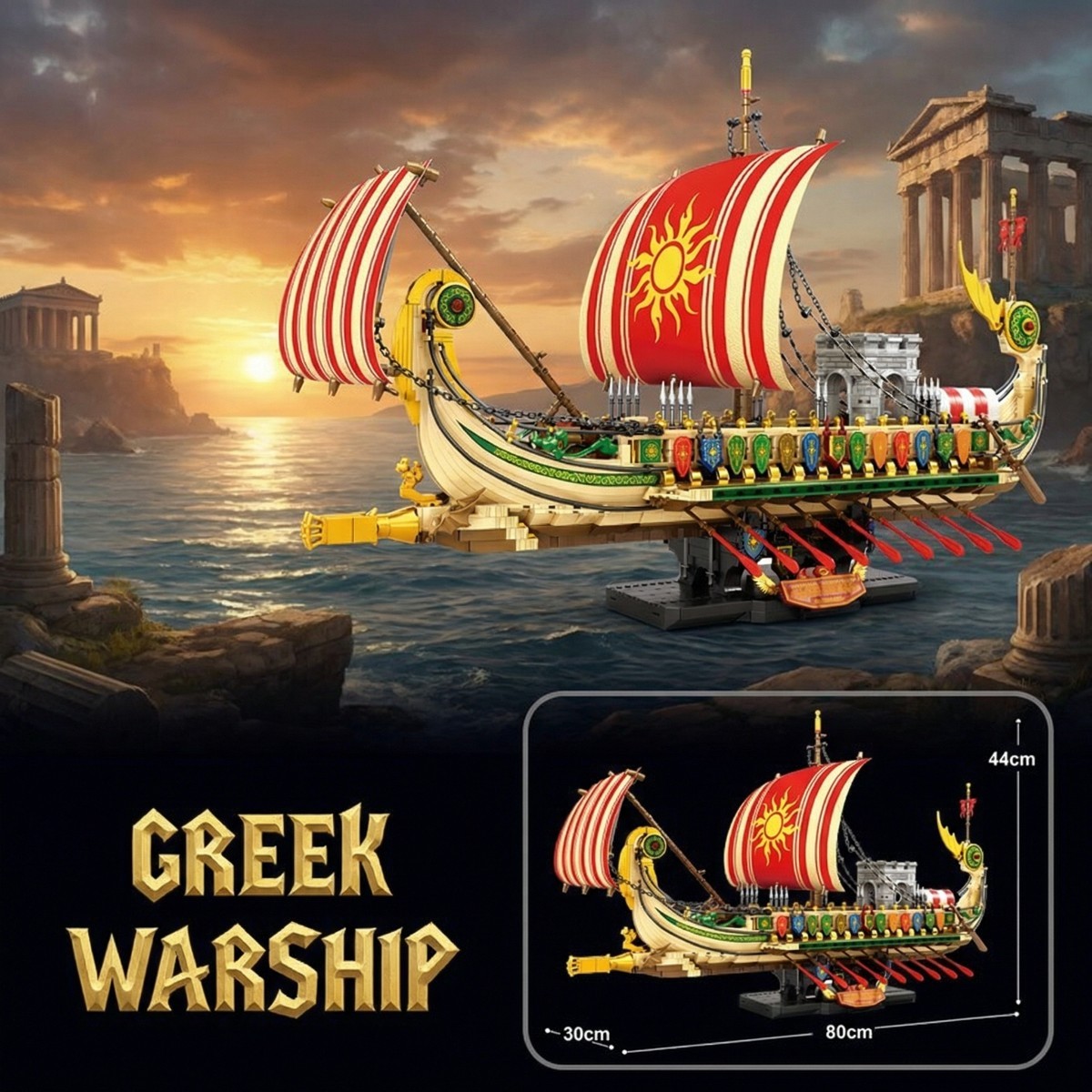 Pirate Ship Building Set-Military Greek Warship-Classic Ancient Greek Battleship-Collection Display Pirate Ship Toy Set-Gifts Toy for Boys 14+, Home Office Décor-HDC06
