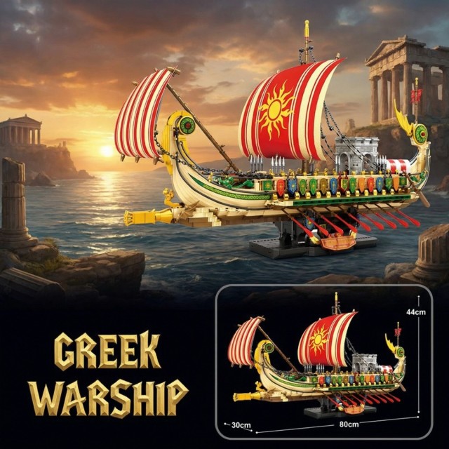 Pirate Ship Building Set-Military Greek Warship-Classic Ancient Greek Battleship-Collection Display Pirate Ship Toy Set-Gifts Toy for Boys 14+, Home Office Décor-HDC06