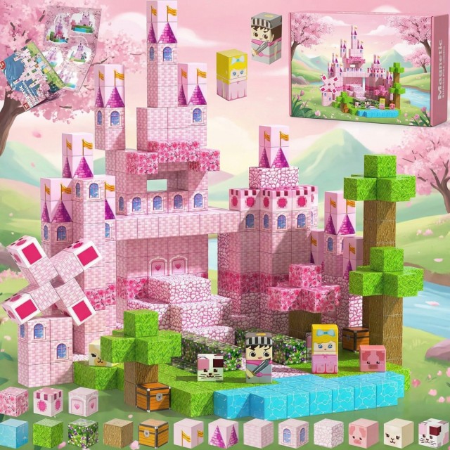 Magnetic building block game allows you to build a rainbow castle-Magnetic puzzle toy-STEM sensory gift-Perfect for boys' and girls' birthdays-CLFK03