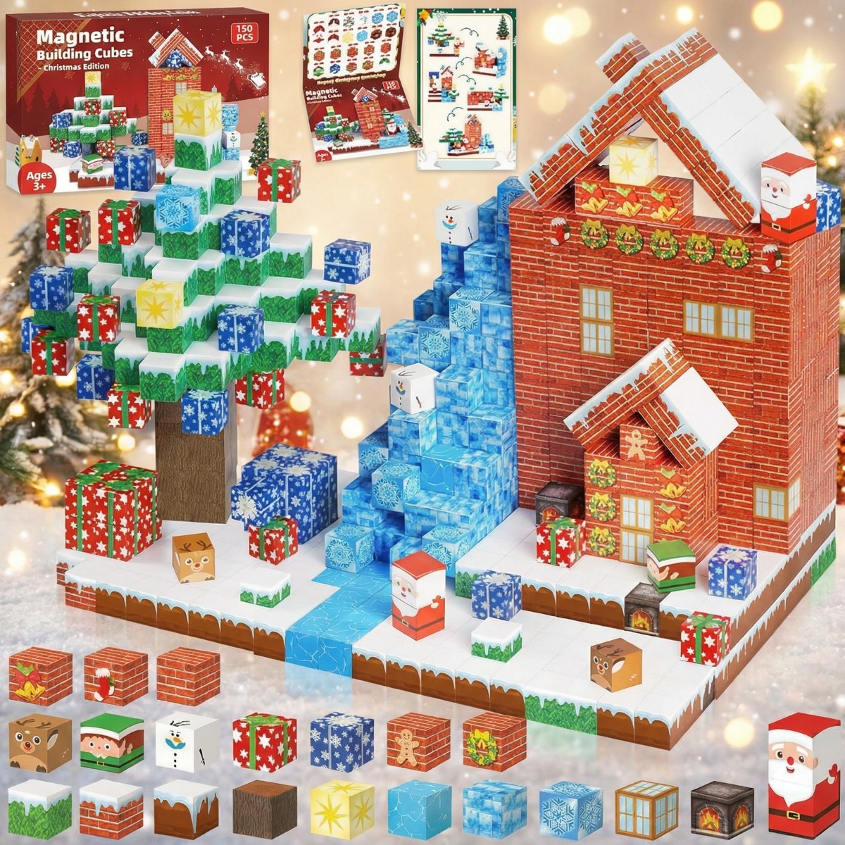 Magnetic building block game-Featuring a Christmas series-Magnetic assembly toy-STEM sensory gift, suitable for boys and girls' birthdays-CLFK05