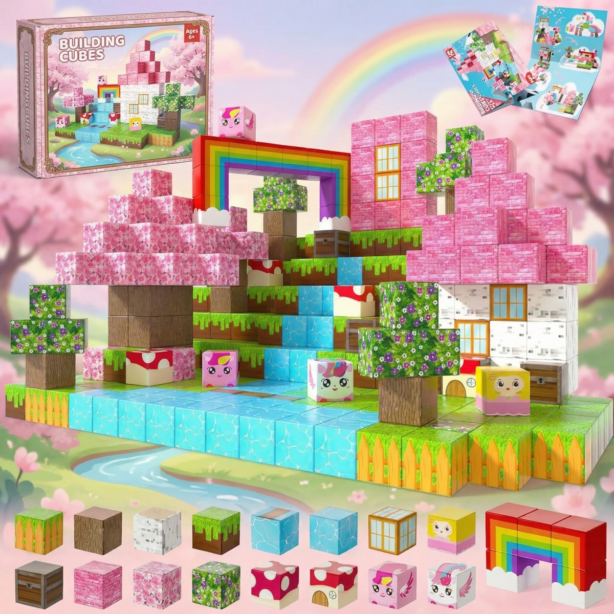 Magnetic building block game allows you to build a rainbow castle-Magnetic puzzle toy-STEM sensory gift-Perfect for boys' and girls' birthdays-CLFK03