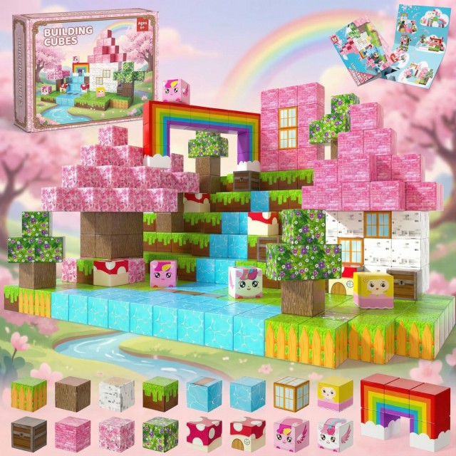 Magnetic building block game allows you to build a rainbow castle-Magnetic puzzle toy-STEM sensory gift-Perfect for boys' and girls' birthdays-CLFK03