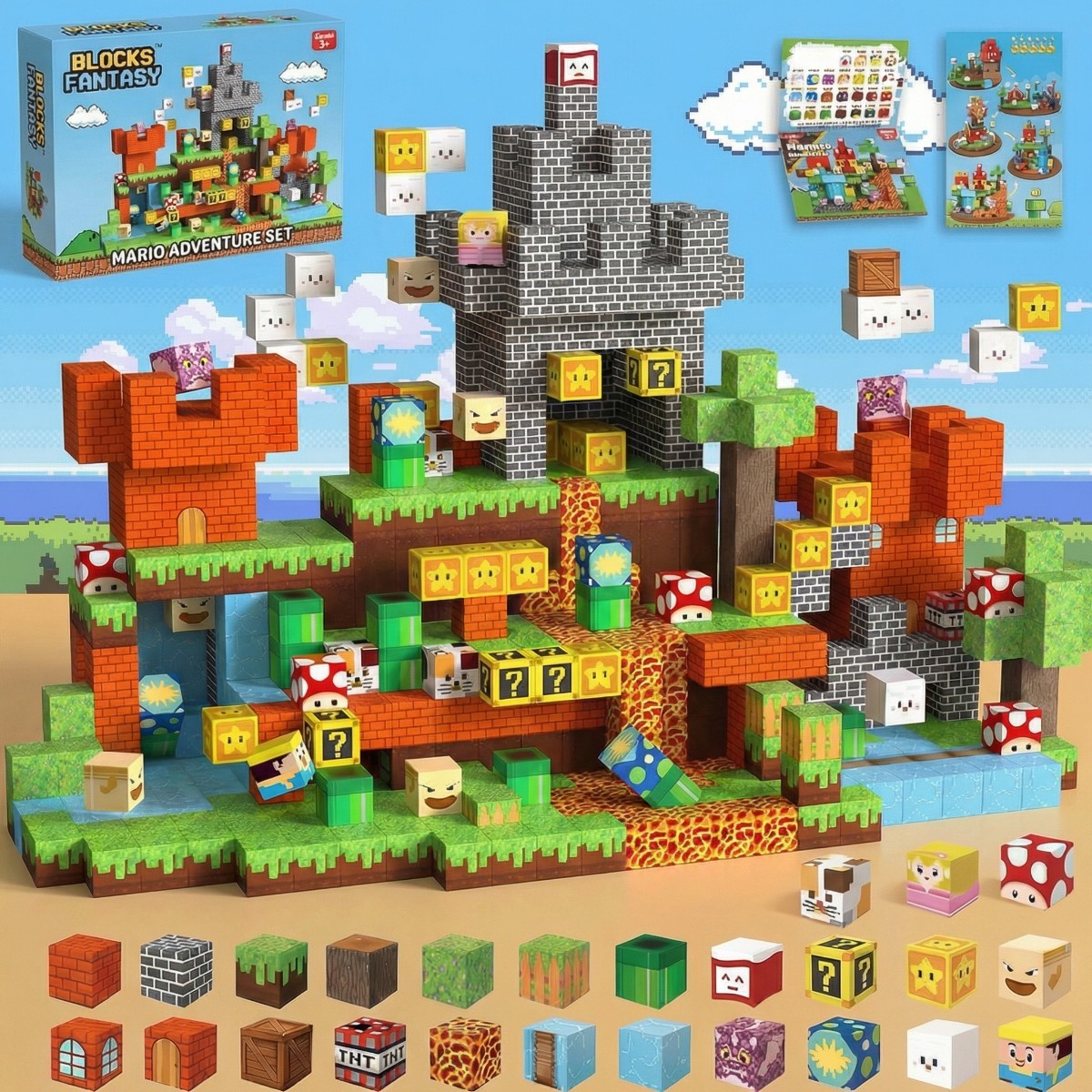 Magnetic building block game allows for the construction of pirate ships, beaches-Magnetic assembly toy-STEM sensory gift-Perfect for boys' and girls' birthdays-CLFK06