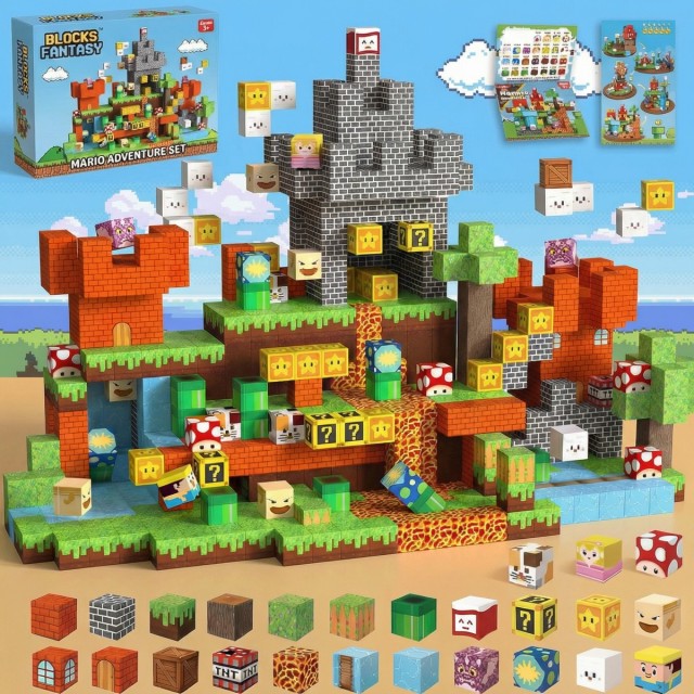 Magnetic building block game allows for the construction of pirate ships, beaches-Magnetic assembly toy-STEM sensory gift-Perfect for boys' and girls' birthdays-CLFK06