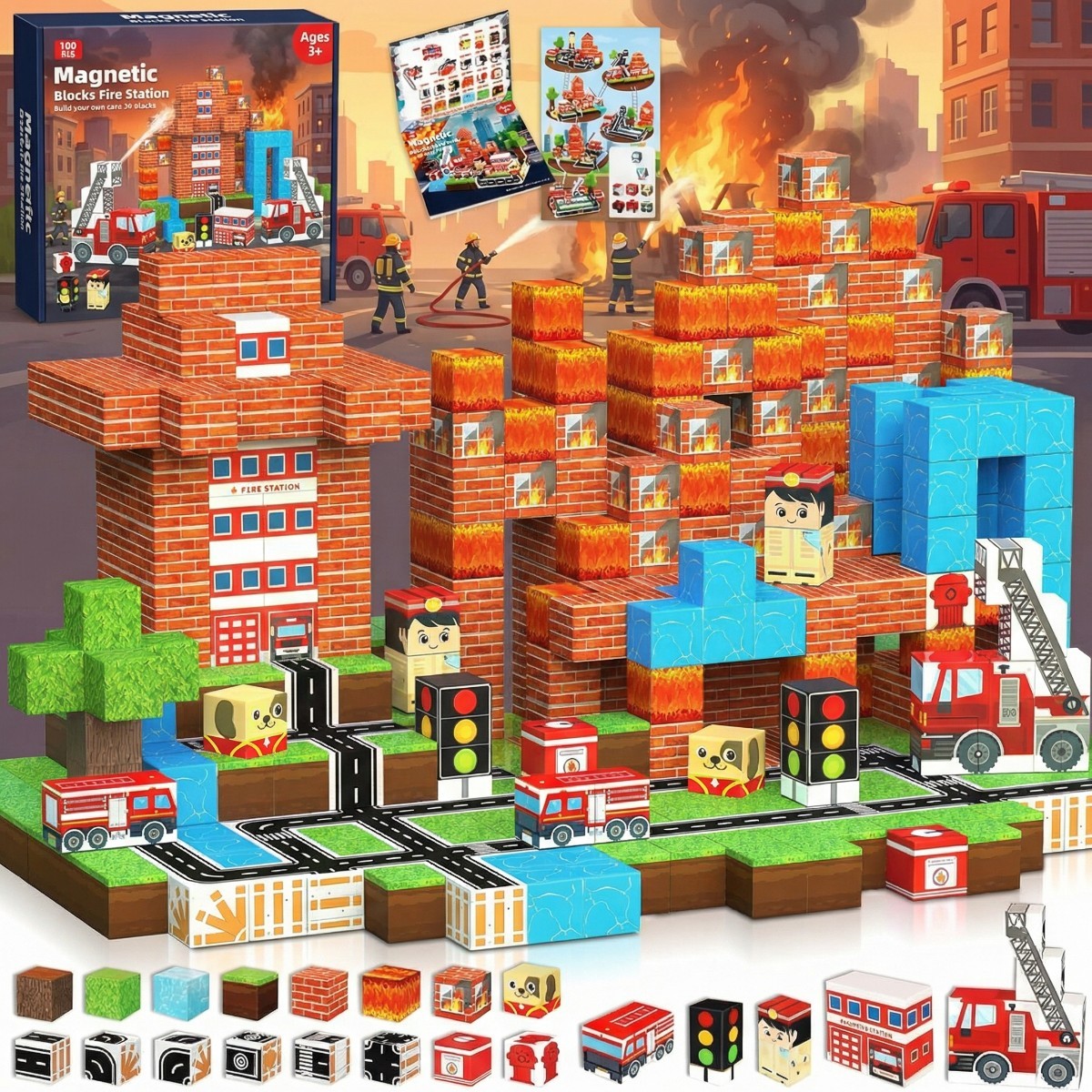 Magnetic building block game-Featuring city scenes-Magnetic assembly toy-STEM sensory gift-Suitable for boys and girls' birthdays-CLFK08