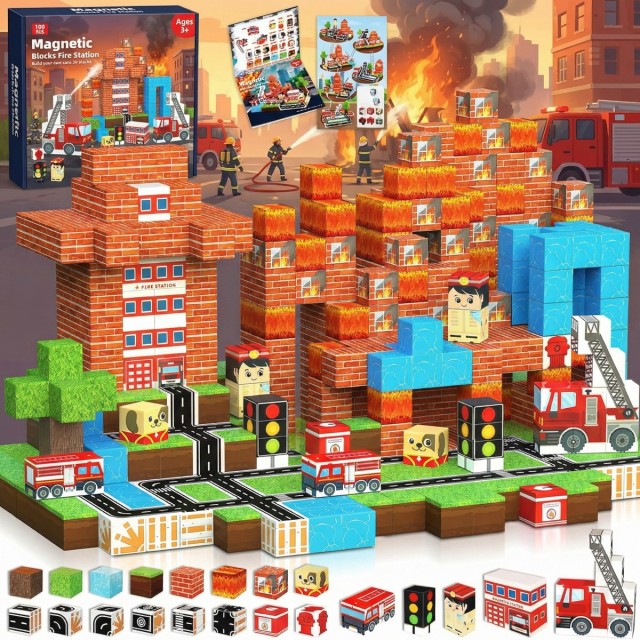 Magnetic building block game-Featuring city scenes-Magnetic assembly toy-STEM sensory gift-Suitable for boys and girls' birthdays-CLFK08