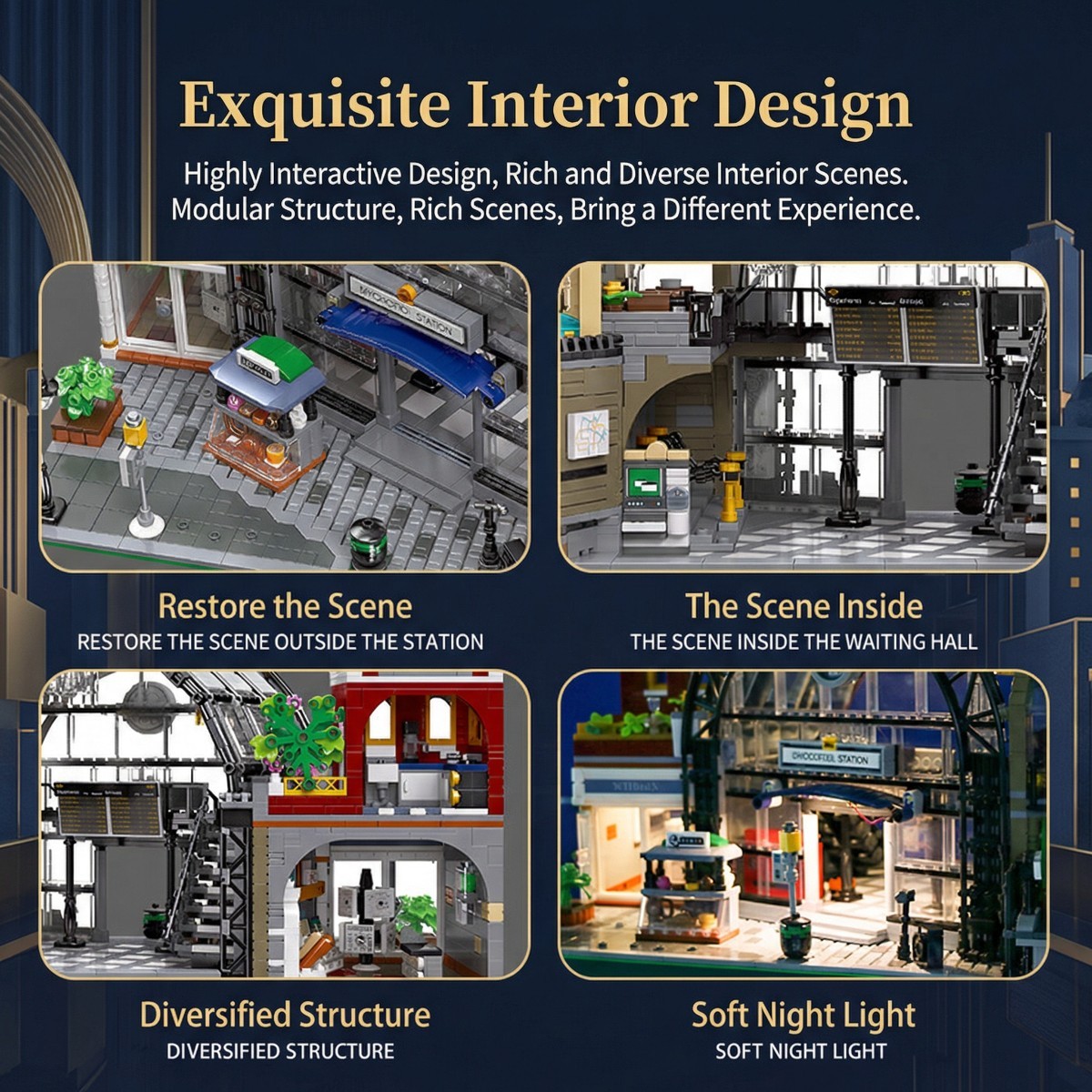 Architecture Building Set-Terminal Station Hotel Assembly Model Building Blocks Set Creative Ornament (Hotel + Station-2720PCS)-CJ04