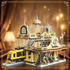 Railway Station Architecture Building Set-Steampunk Railway Station with LED Light Building-Bricks Set 1945 Pieces for Adults and Teens-CJ03