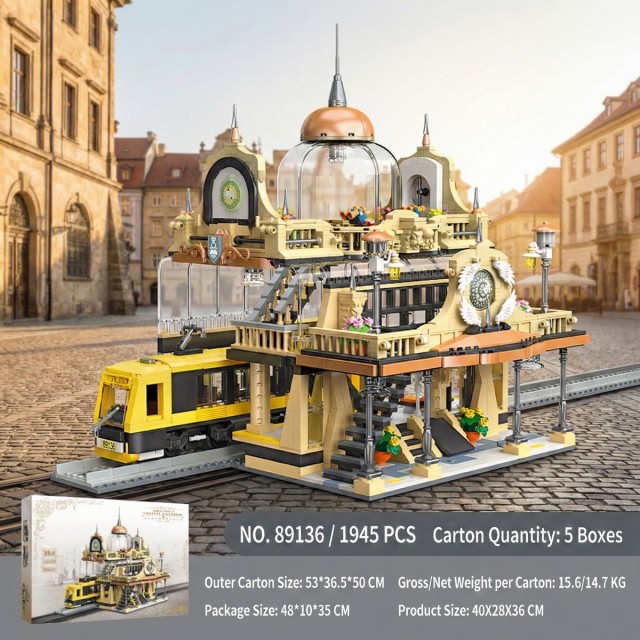 Railway Station Architecture Building Set-Steampunk Railway Station with LED Light Building-Bricks Set 1945 Pieces for Adults and Teens-CJ03