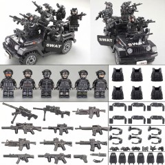 SWAT Military Police Building Block Kit, Soldiers Minifigures, Modern Weapons and Accessories Gift- BR016