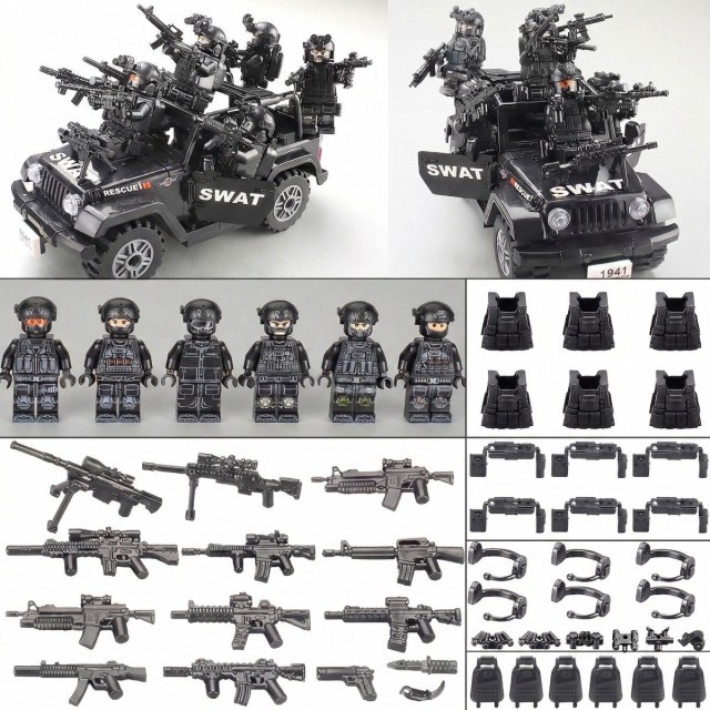 SWAT Military Police Building Block Kit, Soldiers Minifigures, Modern Weapons and Accessories Gift- BR016