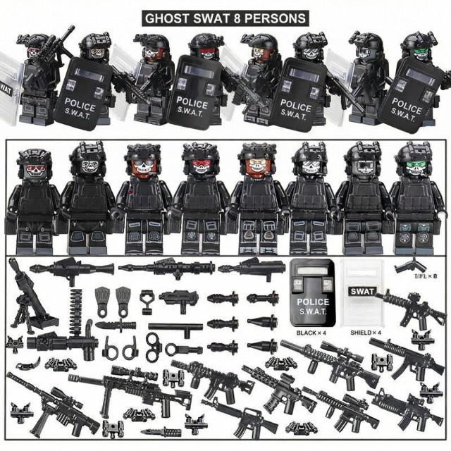 SWAT Military Police Building Block Kit, Soldiers Minifigures, Modern Weapons and Accessories Gift- BR011