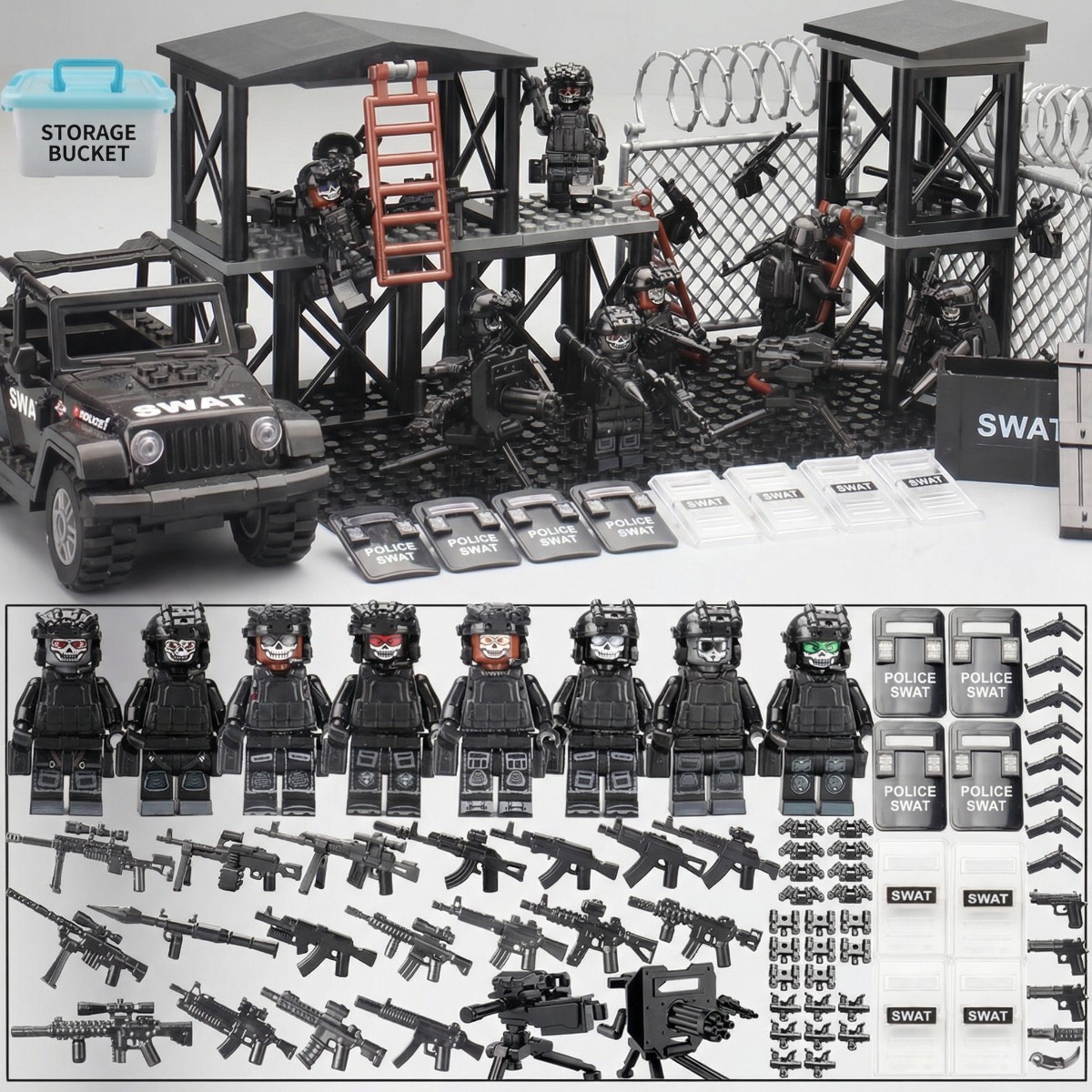 SWAT Military Police Building Block Kit, Soldiers Minifigures, Modern Weapons and Accessories Gift- BR011