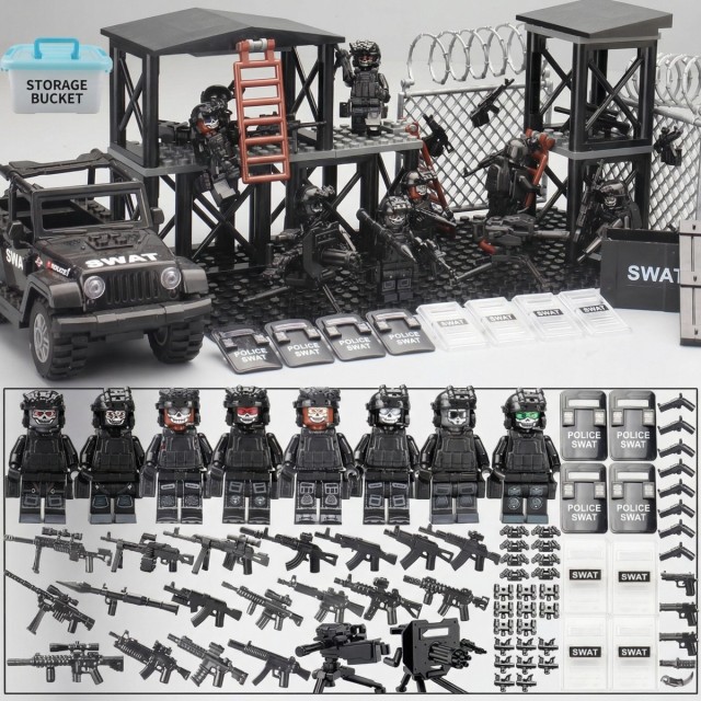 SWAT Military Police Building Block Kit, Soldiers Minifigures, Modern Weapons and Accessories Gift- BR011