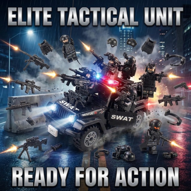 SWAT Military Police Building Block Kit, Soldiers Minifigures, Modern Weapons and Accessories Gift- BR016