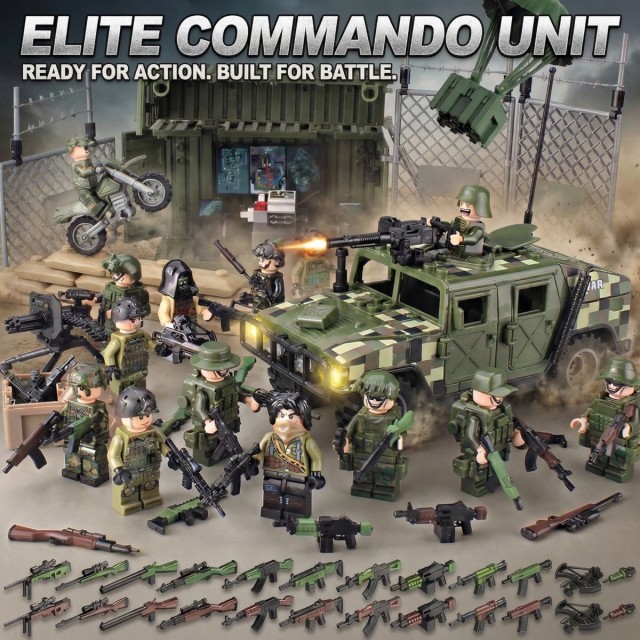 Military Weapons Pack with Shipping Cargo Container Army Equipment Helmet Armor Various of Military Accessories Building Block Toy Compatible with Major Brands Soldier Figures -BR015