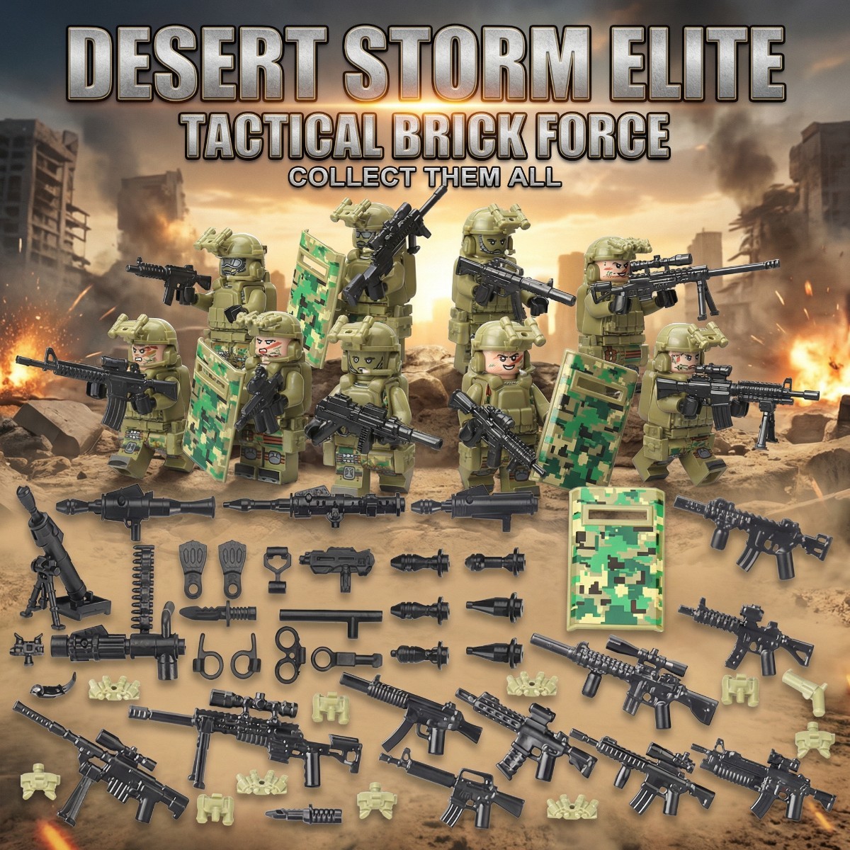 Military Weapons Pack Army Equipment Helmet Armor Various of Military Accessories Building Block Toy Compatible with Major Brands Soldier Figures -BR010