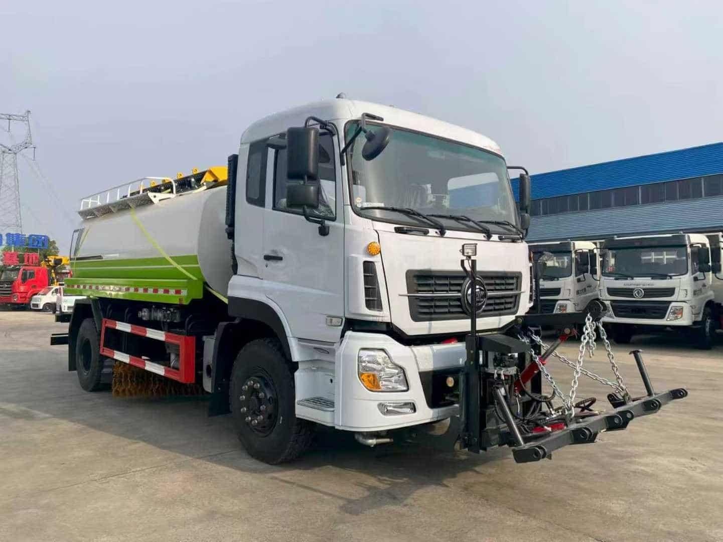 Water trucks equipped with a centrally mounted ice-breaking tool can be used in conjunction with a front-mounted snowplow.