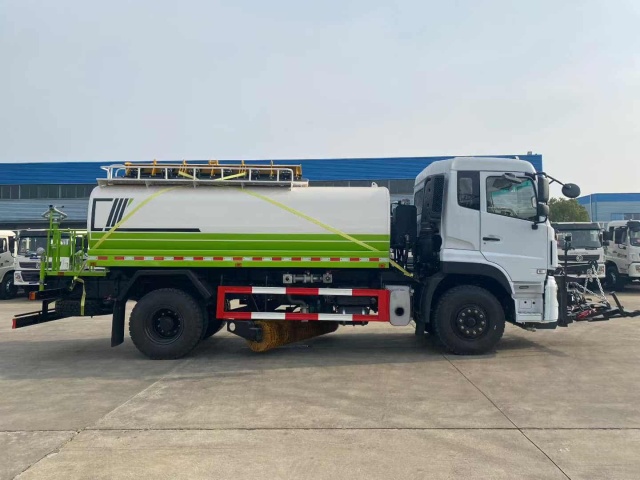Water trucks equipped with a centrally mounted ice-breaking tool can be used in conjunction with a front-mounted snowplow.