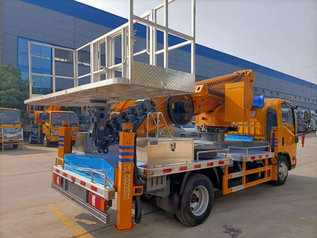 Isuzu 28 meter aerial work platform with 3-meter folding railing