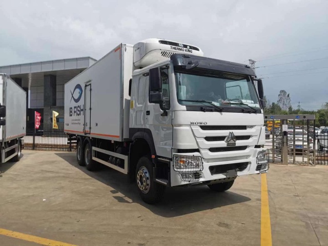 Heavy duty Howo 6x4 refrigerated truck with 3-ton hydraulic tailboard