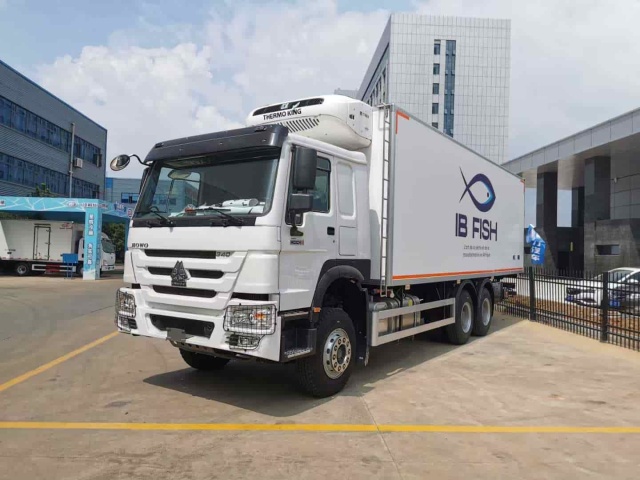 Heavy duty Howo 6x4 refrigerated truck with 3-ton hydraulic tailboard