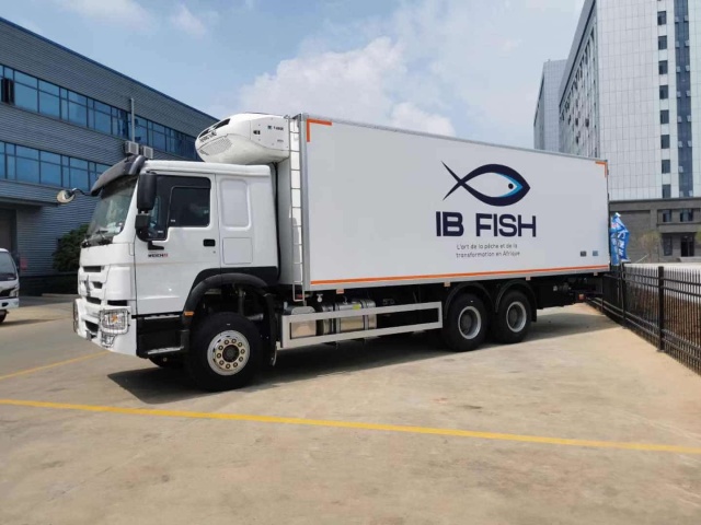 Heavy duty Howo 6x4 refrigerated truck with 3-ton hydraulic tailboard
