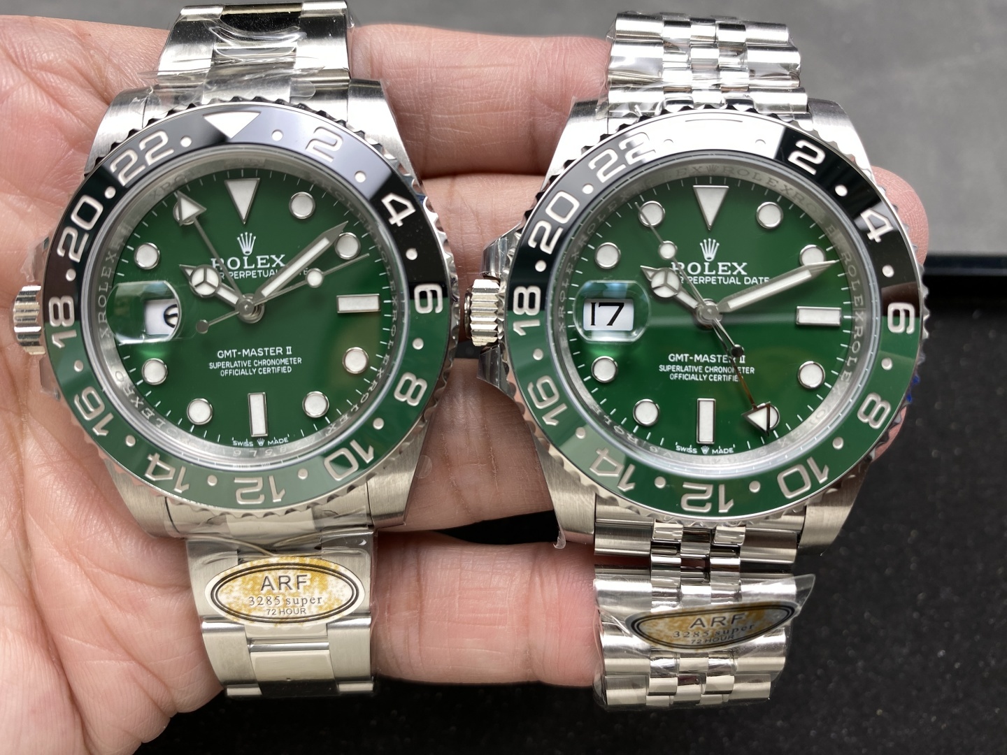 Il lusso discreto dell'orologio Rolex GMT con il suo quadrante in oro bianco e verde, caratterizzato dal design della lunetta "Sprite".