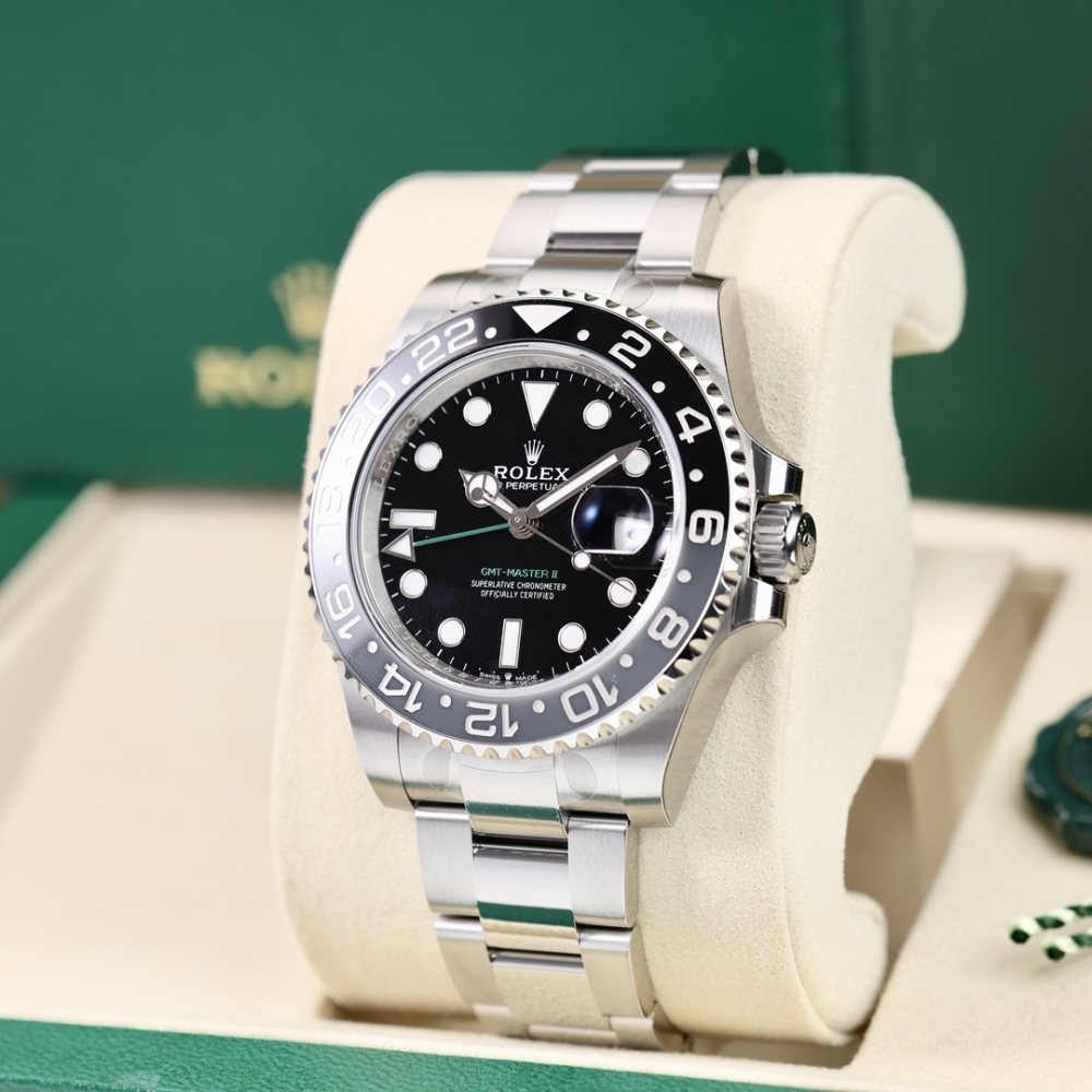 Orologio sportivo Rolex GMT-Master II Sprite Bezel Dual Time, lunetta in ceramica nera/grigia, orologio meccanico automatico svizzero.