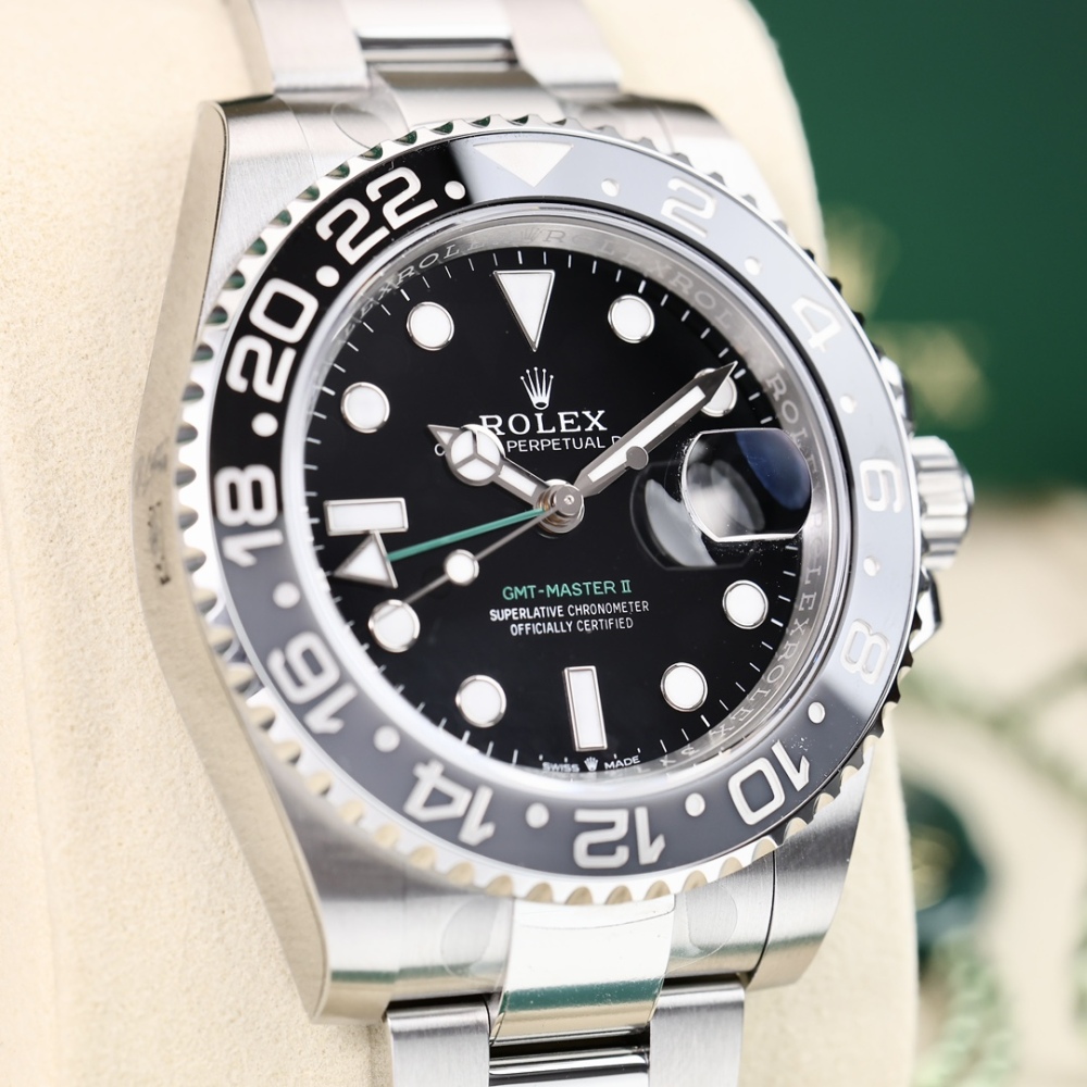 Orologio sportivo Rolex GMT-Master II Sprite Bezel Dual Time, lunetta in ceramica nera/grigia, orologio meccanico automatico svizzero.