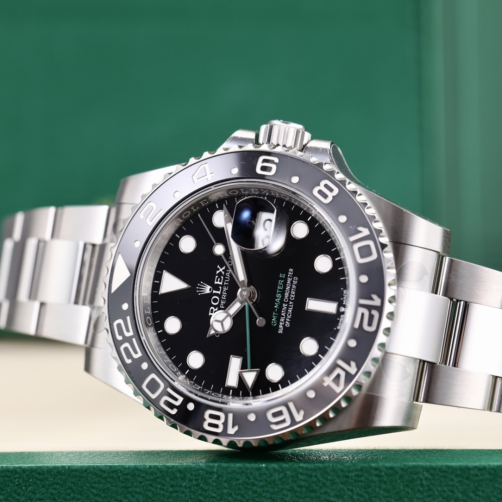 Orologio sportivo Rolex GMT-Master II Sprite Bezel Dual Time, lunetta in ceramica nera/grigia, orologio meccanico automatico svizzero.