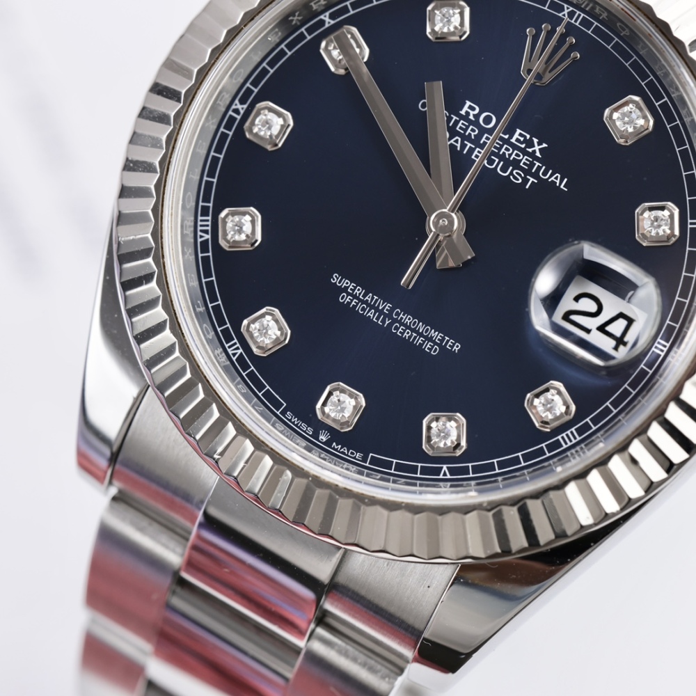 Orologio da uomo automatico Rolex Datejust 41 mm in acciaio inossidabile con quadrante blu e incisioni di diamanti 10 rubini, bracciale Jubilee
