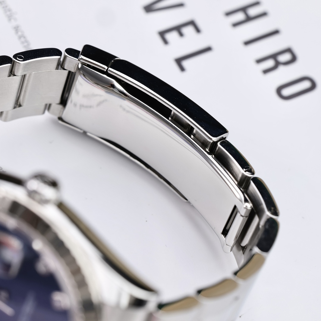 Orologio da uomo automatico Rolex Datejust 41 mm in acciaio inossidabile con quadrante blu e incisioni di diamanti 10 rubini, bracciale Jubilee