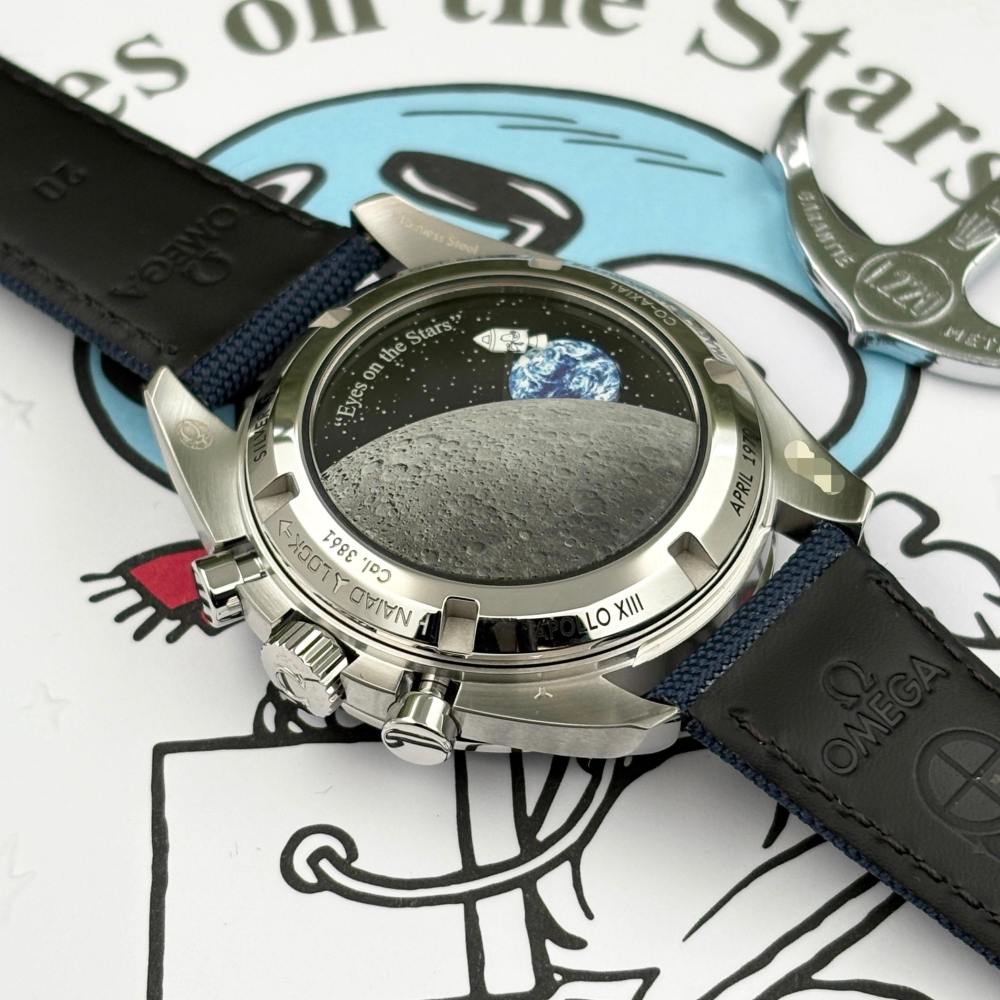 Omega Speedmaster Professional Moonwatch Snoopy Silver Edition con lunetta blu e cinturino in tela - Orologio da uomo meccanico automatico