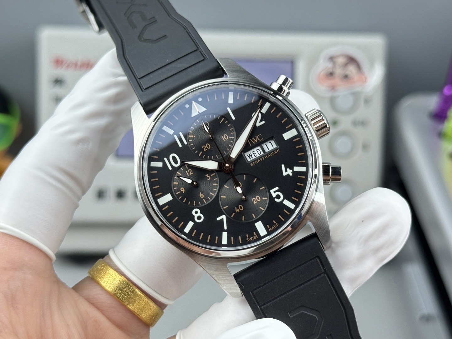 Orologio da pilota IWC, cronografo con quadrante nero e doppio calendario, orologio meccanico automatico da uomo.
