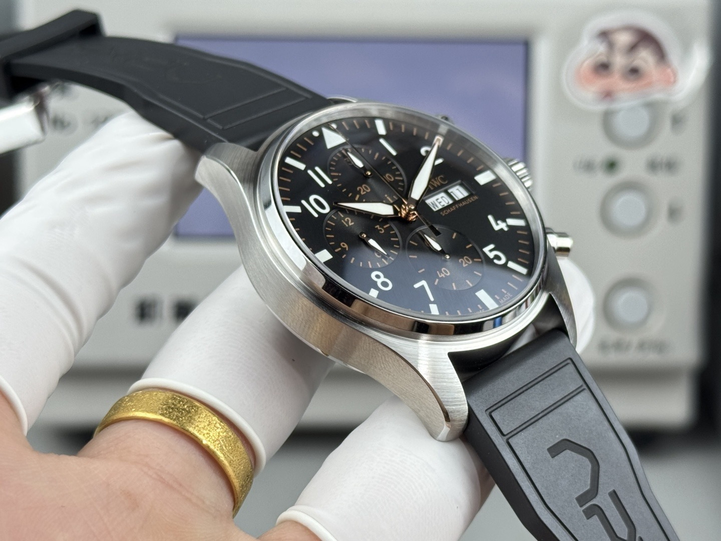 Orologio da pilota IWC, cronografo con quadrante nero e doppio calendario, orologio meccanico automatico da uomo.