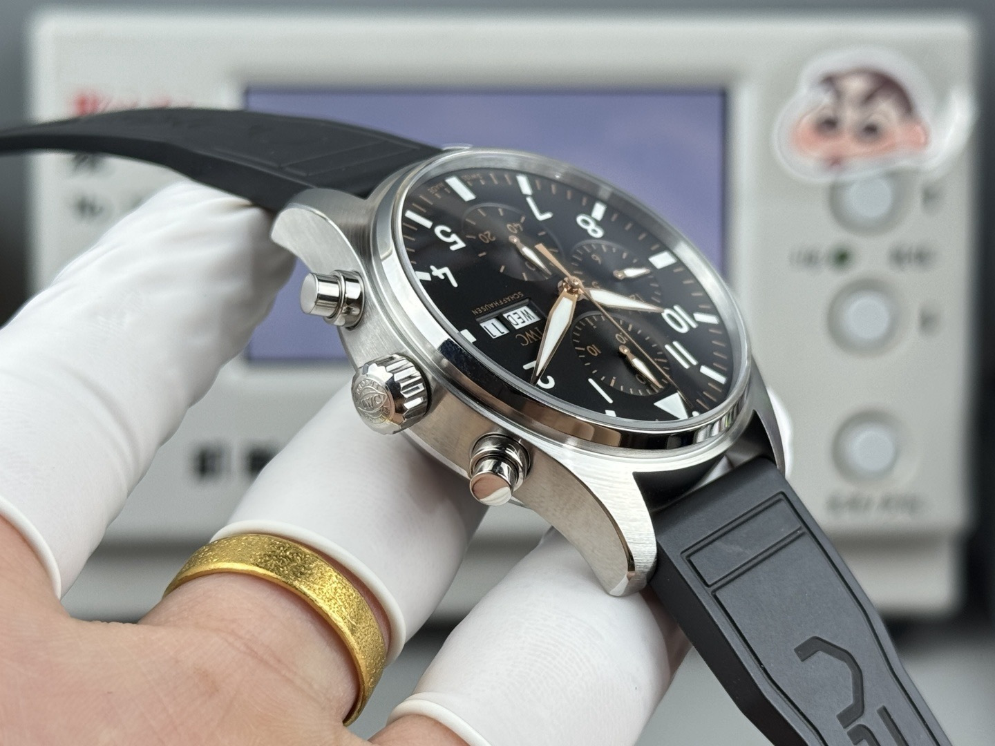 Orologio da pilota IWC, cronografo con quadrante nero e doppio calendario, orologio meccanico automatico da uomo.