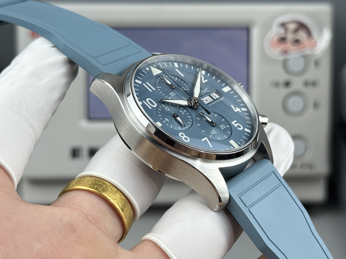 Orologio da pilota IWC, cronografo con quadrante blu e doppio calendario, orologio meccanico automatico da uomo.