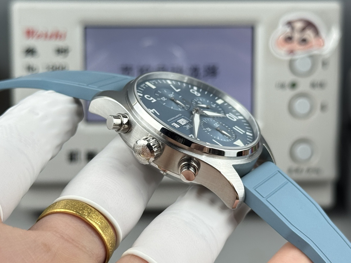 Orologio da pilota IWC, cronografo con quadrante blu e doppio calendario, orologio meccanico automatico da uomo.