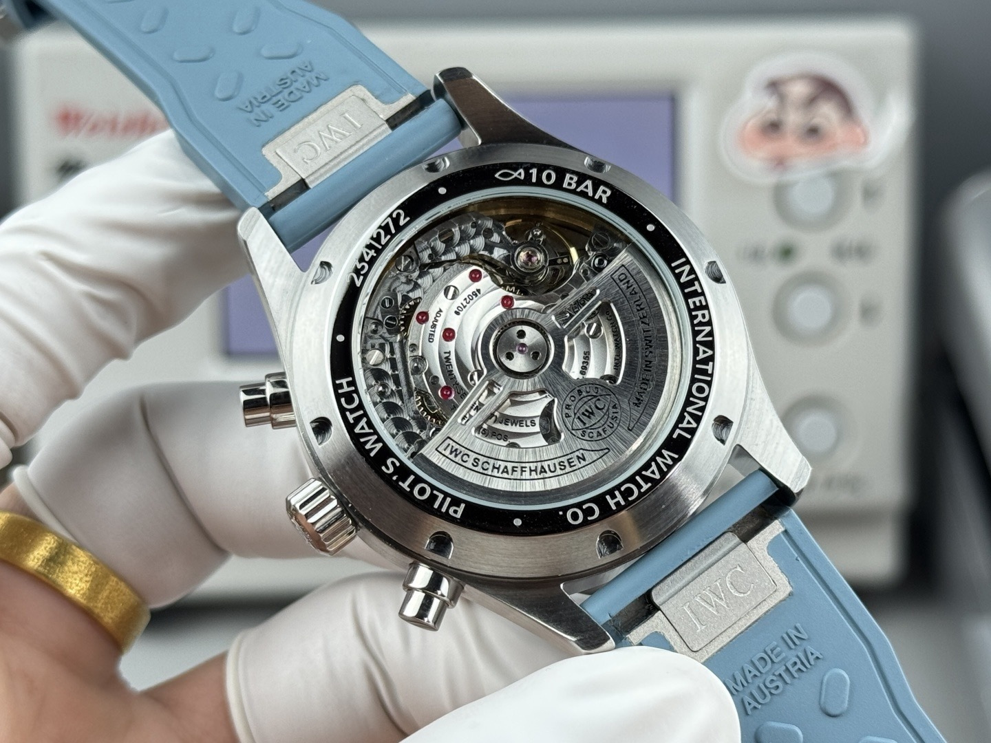 Orologio da pilota IWC, cronografo con quadrante blu e doppio calendario, orologio meccanico automatico da uomo.