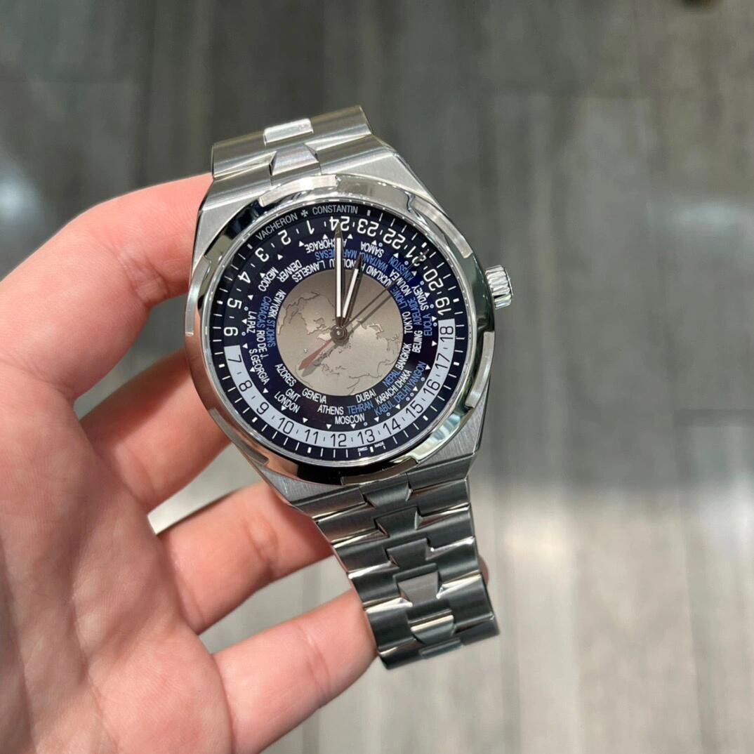 Orologio da uomo automatico Vacheron Constantin Overseas World Time, con sigillo di Ginevra.