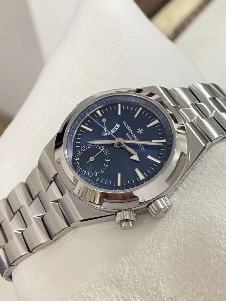 Vacheron Constantin Overseas, quadrante blu, complicazioni, orologio da uomo meccanico automatico, sigillo di Ginevra.