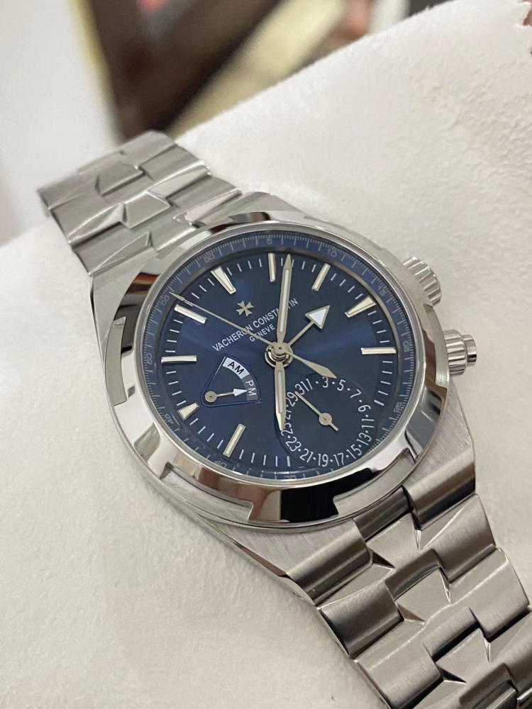 Vacheron Constantin Overseas, quadrante blu, complicazioni, orologio da uomo meccanico automatico, sigillo di Ginevra.