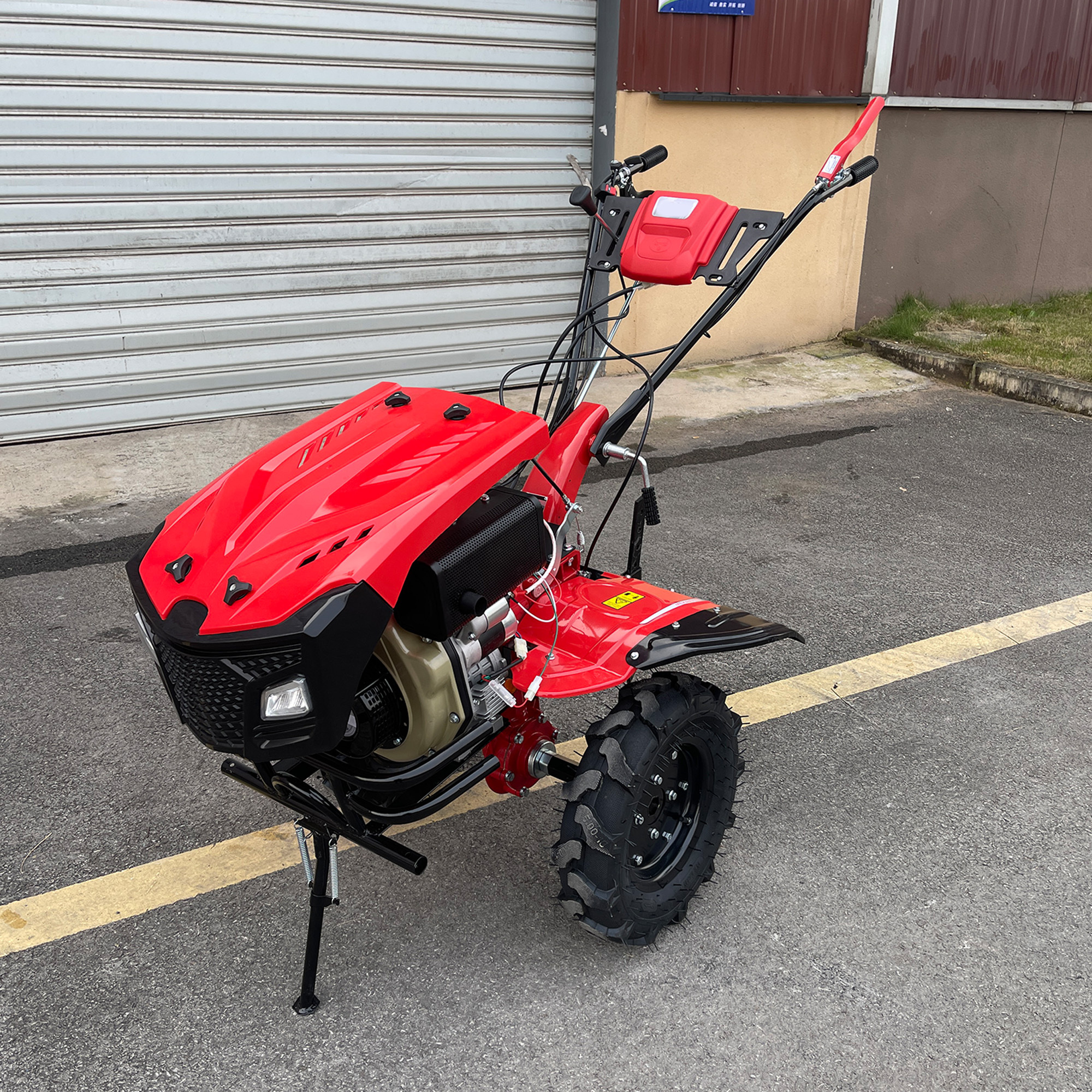 UPGRADED 7HP Diesel Tiller Engine Cover With Light BIG Tire & Bumper Engine 173F 32mm Shaft