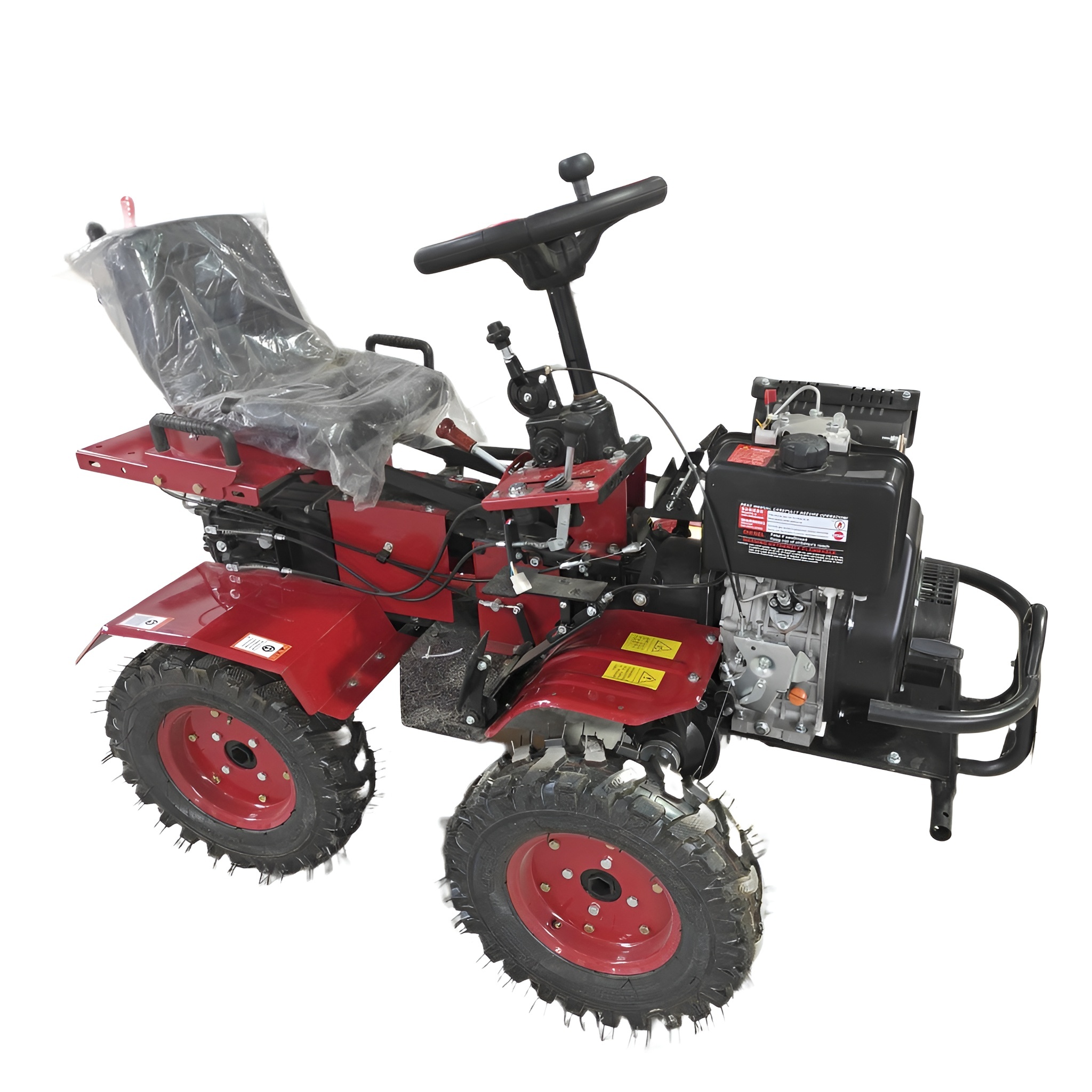 14HP Diesel 4WD Ride On Tiller Gear Type With Tire & Blade Engine 195F 32mm Shaft